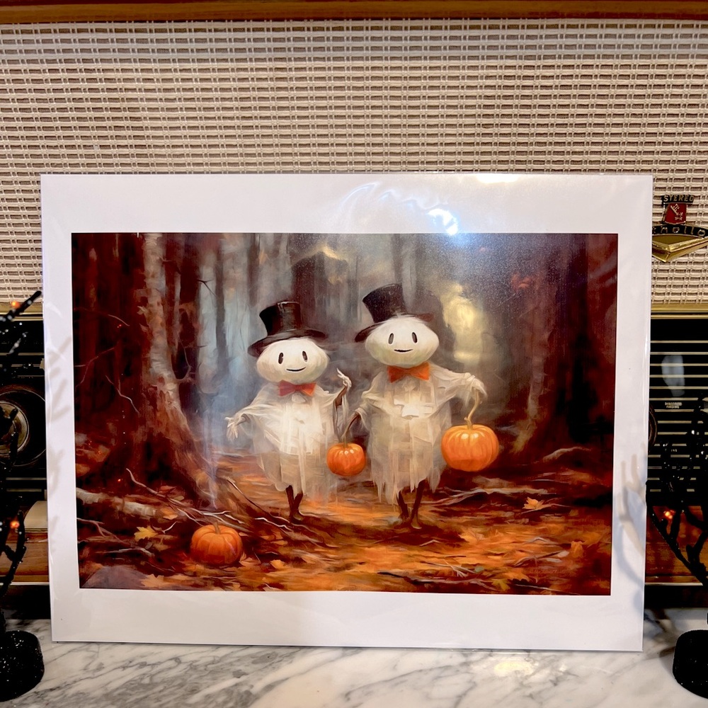 ✨NEW👻Halloween Fall Ghosts with Top Hat Poster 11x14🎩